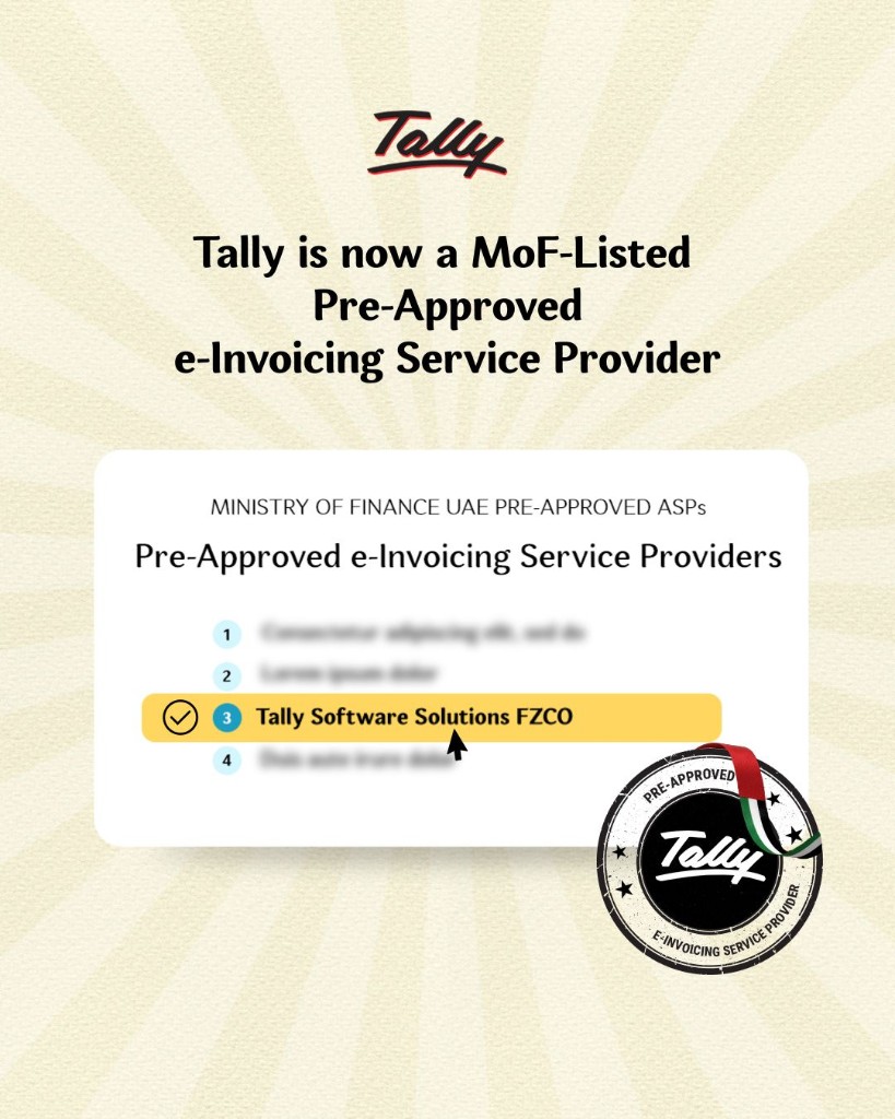 Tally MoF-listed Pre-Approved e-Invoicing Service Provider UAE